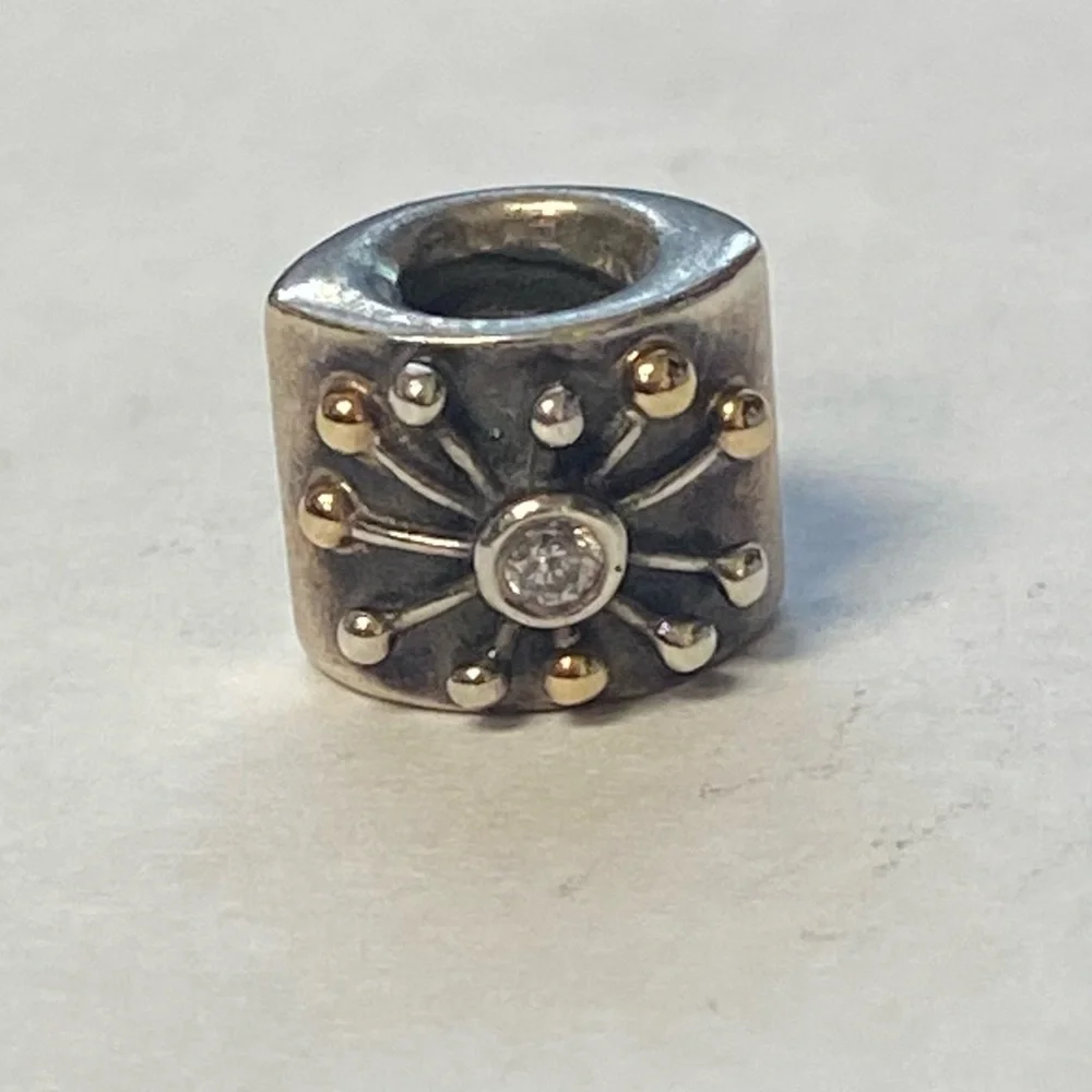 PANDORA DESERT STAR CHARM TWO TONE BEAD: SILVER WITH 14K GOLD #790188CZ - Picture 4 of 10